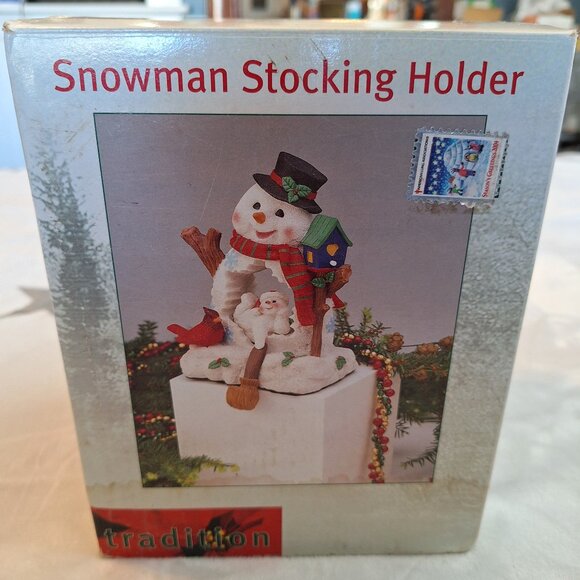 Snowman Stocking Holder By Seasonal Specialties Heavy Resin Country Christmas - Picture 1 of 8